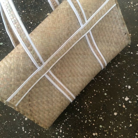 AMUSE SOCIETY Palm Woven Basket Bag Natural Straw Beach - Picture 11 of 13